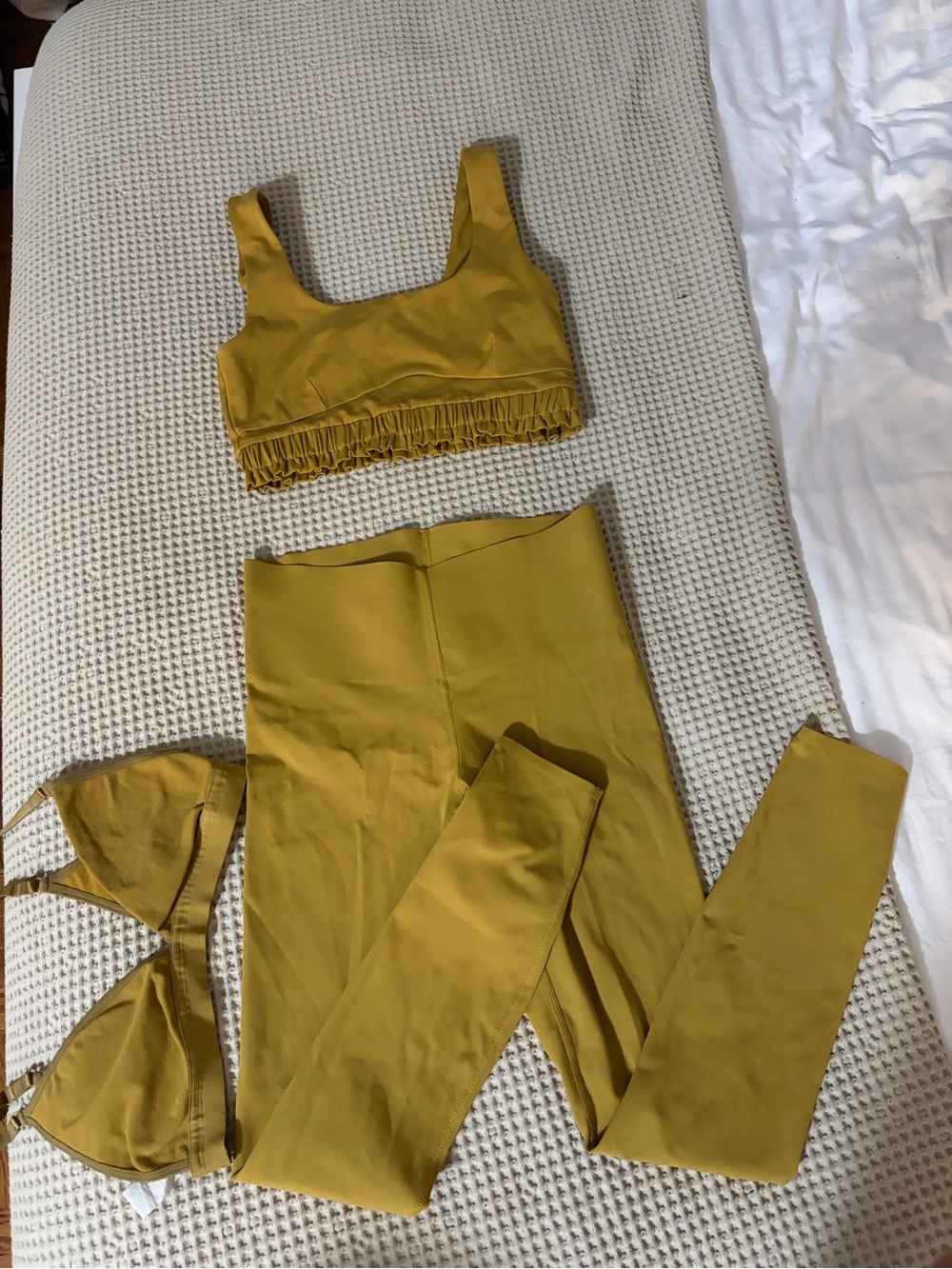 Fabletics Mustard High-Waist Leggings with Matching Crop Top Set